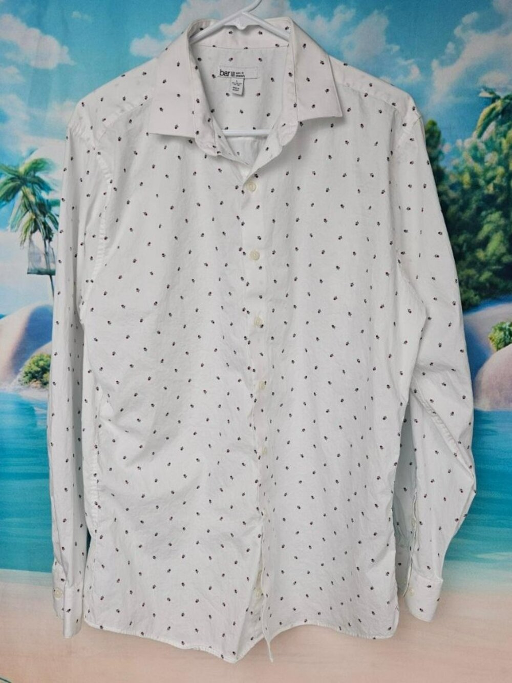 White Floral Button-Up Shirt Mens 16 / 34 Bar III Ditzy Micro Flowers Slim Fit